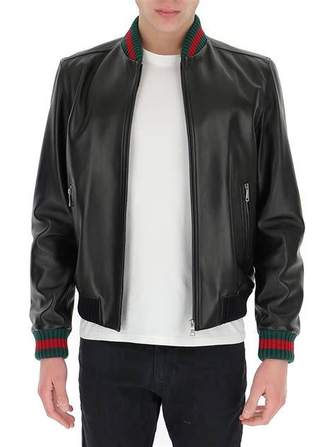 mens black leather jacket gucci|Gucci fur denim jacket.